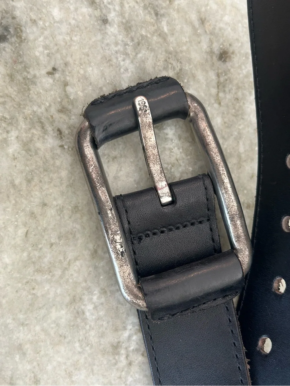 1969 Black Leather Men's Belt with Silver Buckle size 36